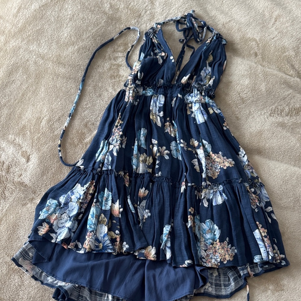 Lulu's Navy Floral Backless Dress